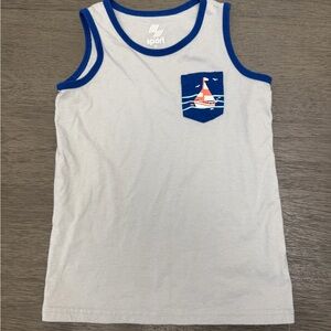 Kids Tank Top with Blue Trim and Sailboat Pocket